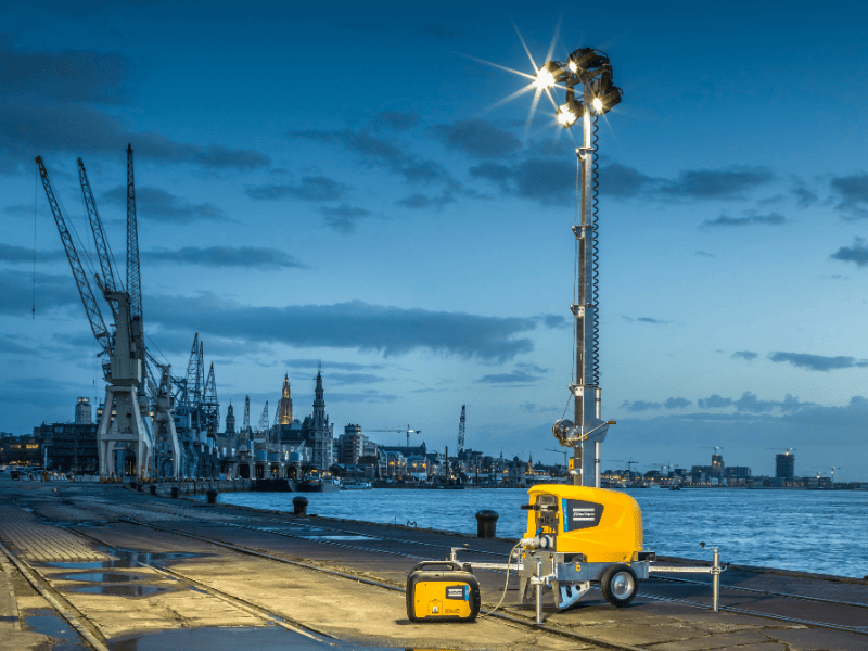 Atlas Copco HiLight E3+ lichtmast – energiezuinige LED bouwplaatsverlichting beschikbaar bij Fimatec